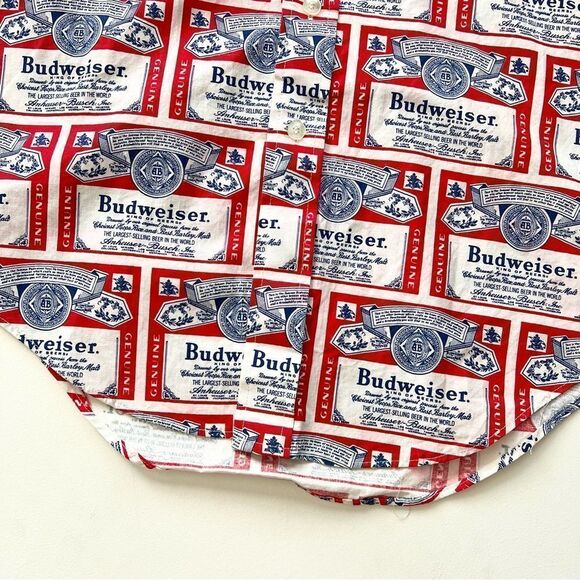 Vintage 60s 70s Budweiser Beer Label Line Union AOP Pop Art Polo Shirt Hawaiian. - Picture 12 of 12